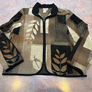 Coldwater Creek Brown Black Taupe Patchwork Zip Front Jacket